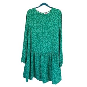 BODEN Girls 11-12 years Green Animal Print Dress Drop Waist Babydoll School Girl